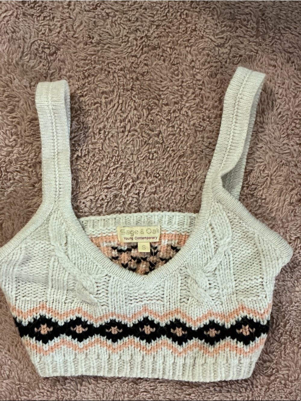 SAGE & OAK Cream Cable Knit Cropped Tank and Sweater with Geometric Stripe